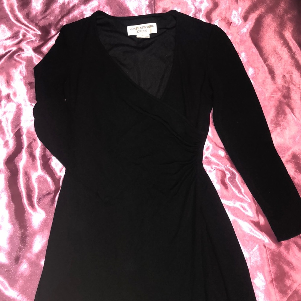 Women’s solid black faux wrap dress